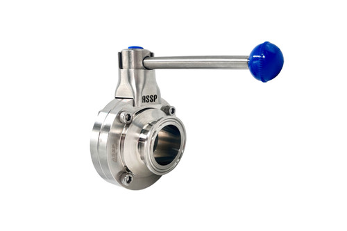 شیر پروانهای دسته اهرمی کلمپی استنلس استیل ASSP با دسته تمام استیل و گسکت سیلیکونی بهداشتی