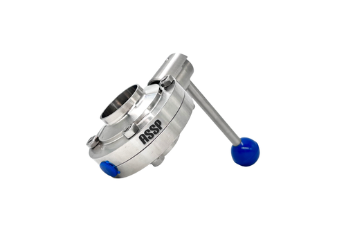 شیر پروانهای دسته اهرمی جوشی استنلس استیل ASSP با پولیش آینهای و اتصال Weld-End بهداشتی