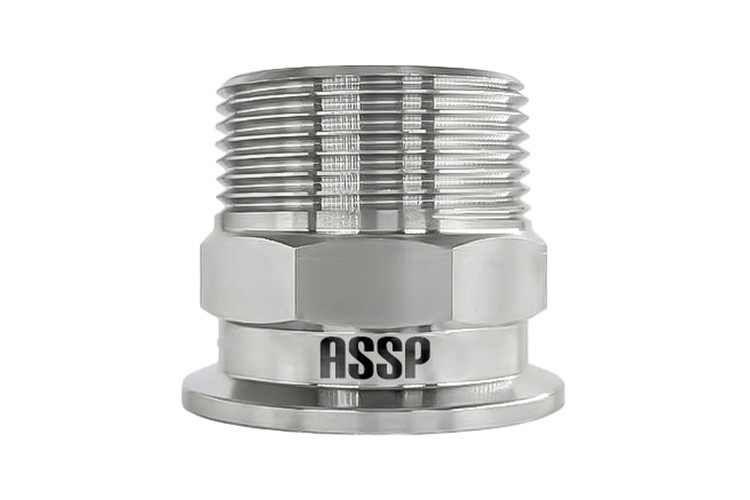 فرول دنده استنلس استیل 316L ASSP با رزوه BSPT مخروطی مناسب اتصال کلمپی به رزوهای در سیستمهای بهداشتی