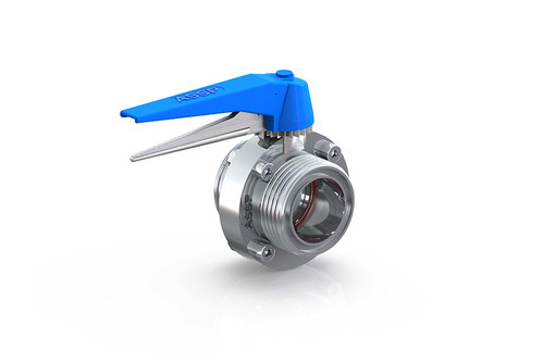 شیر پروانهای کلاچدار دو سر مهره استنلس استیل با اتصال رزوهای مناسب خطوط صنعتی