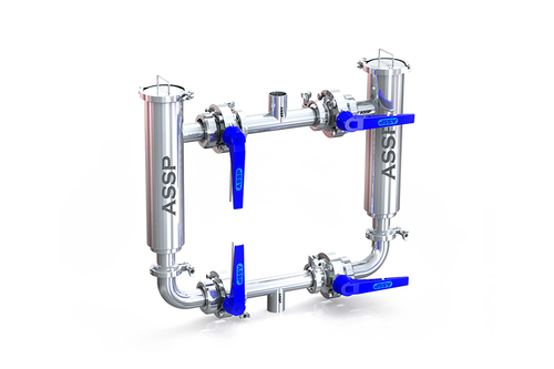 فیلتر دوقلو استنلس استیل مناسب فیلتراسیون مداوم در خطوط صنایع غذایی و لبنی
